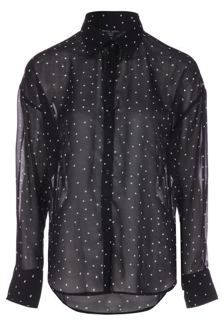 Womens Black Polka Dot Long Sleeve Shirt