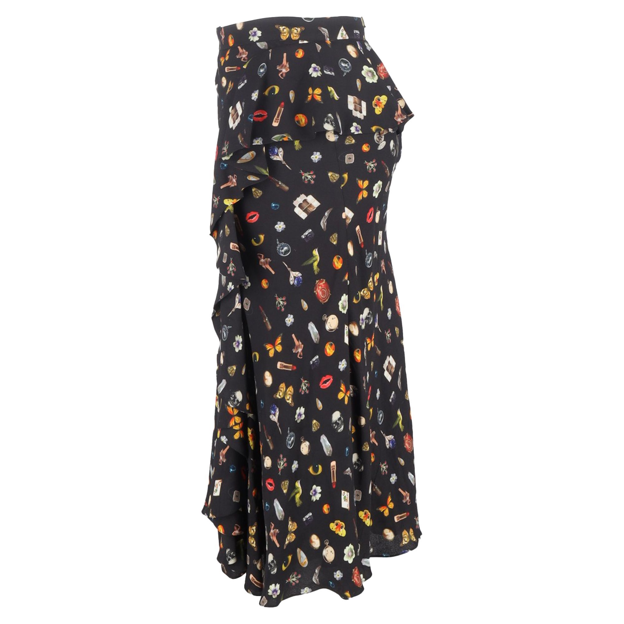 Alexander McQueen Preloved Printed Ruffle Midi Skirt in Multicolor Viscose