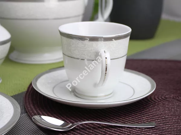 Garnitur do herbaty na 12 osób (39 el.) Bogucice - Geos Platin 828