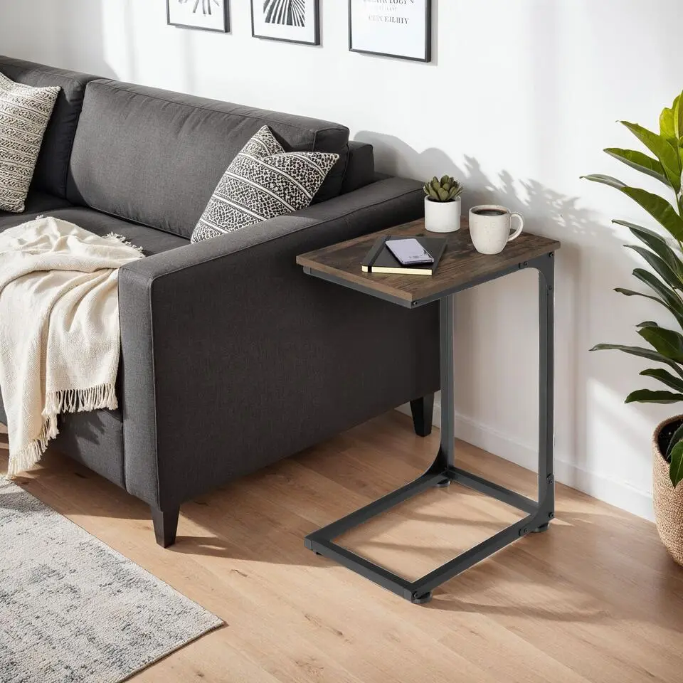 tectake Bijzettafel Erie 40x30x63cm, Industrieel Hout Donker, Rustiek