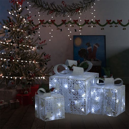 NNEVL Decorative Christmas Gift Boxes 3 pcs Silver Outdoor Indoor