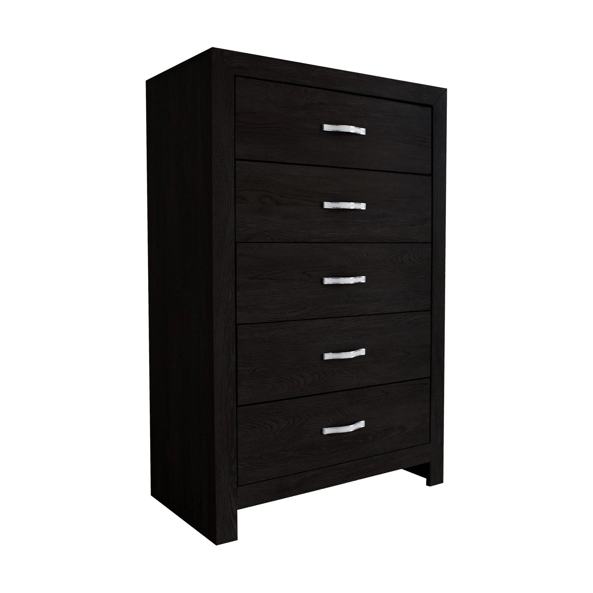 Ancy 48 Inch Tall 5 Drawer Dresser Chest, Faux Diamond Inlay Handles, Black