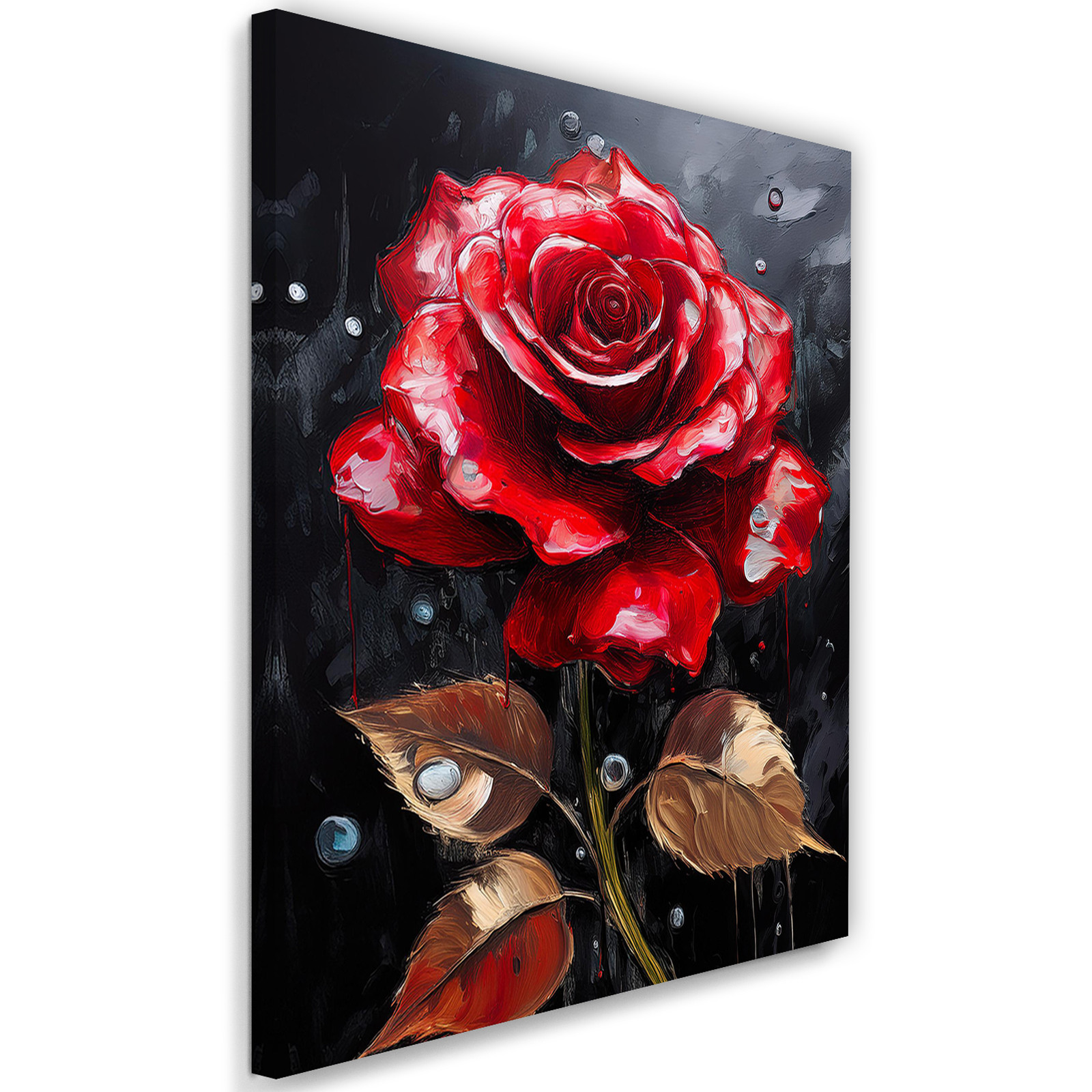 Feeby Obraz na płótnie, Czerwona Róża krople deszczu 40x60