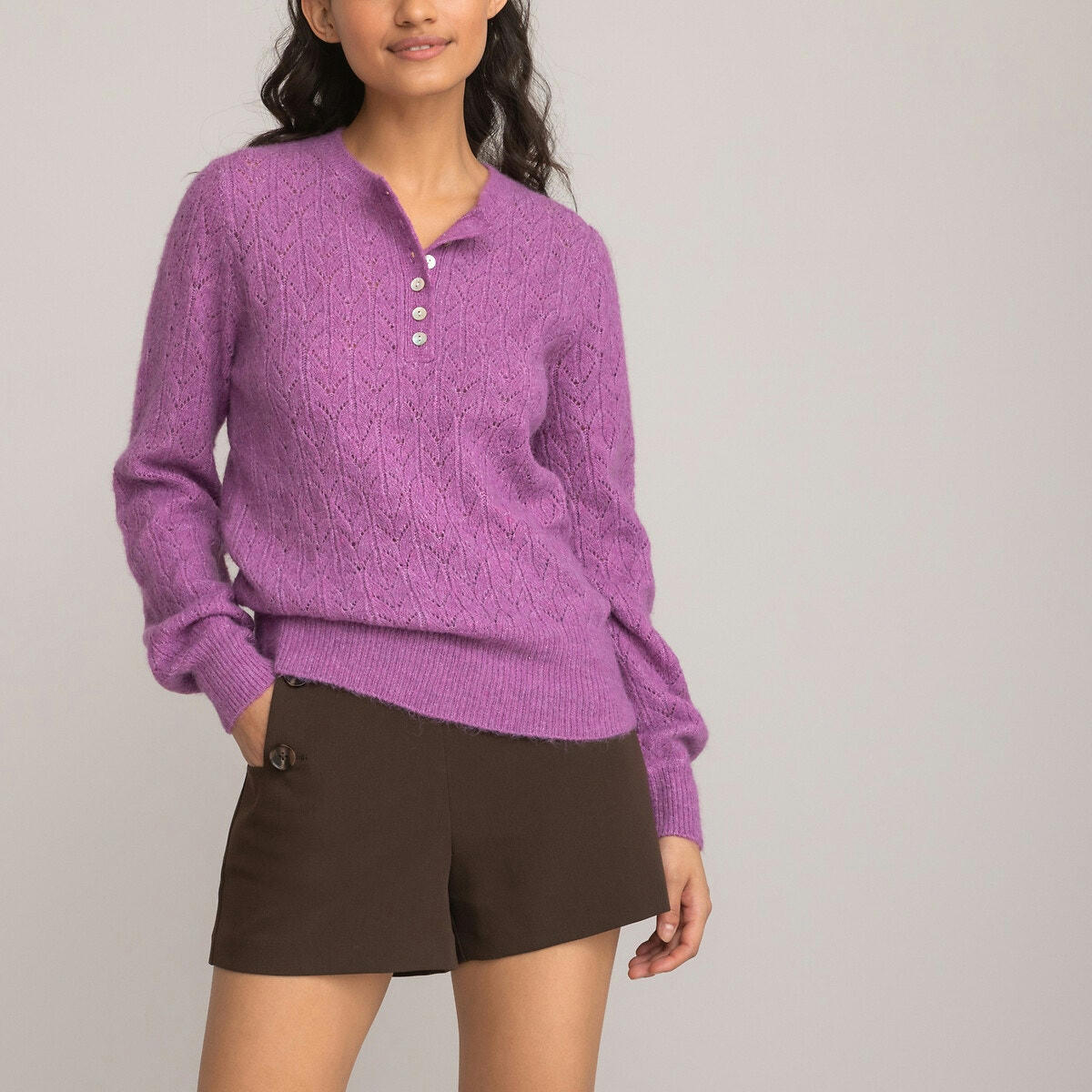 Pull col tunisien en maille pointelle