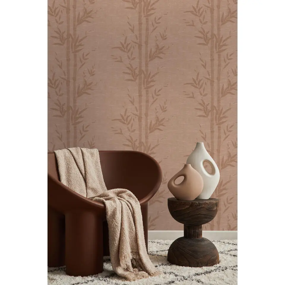 Origin Wallcoverings behang bamboe terracotta roze - 50 x 900 cm