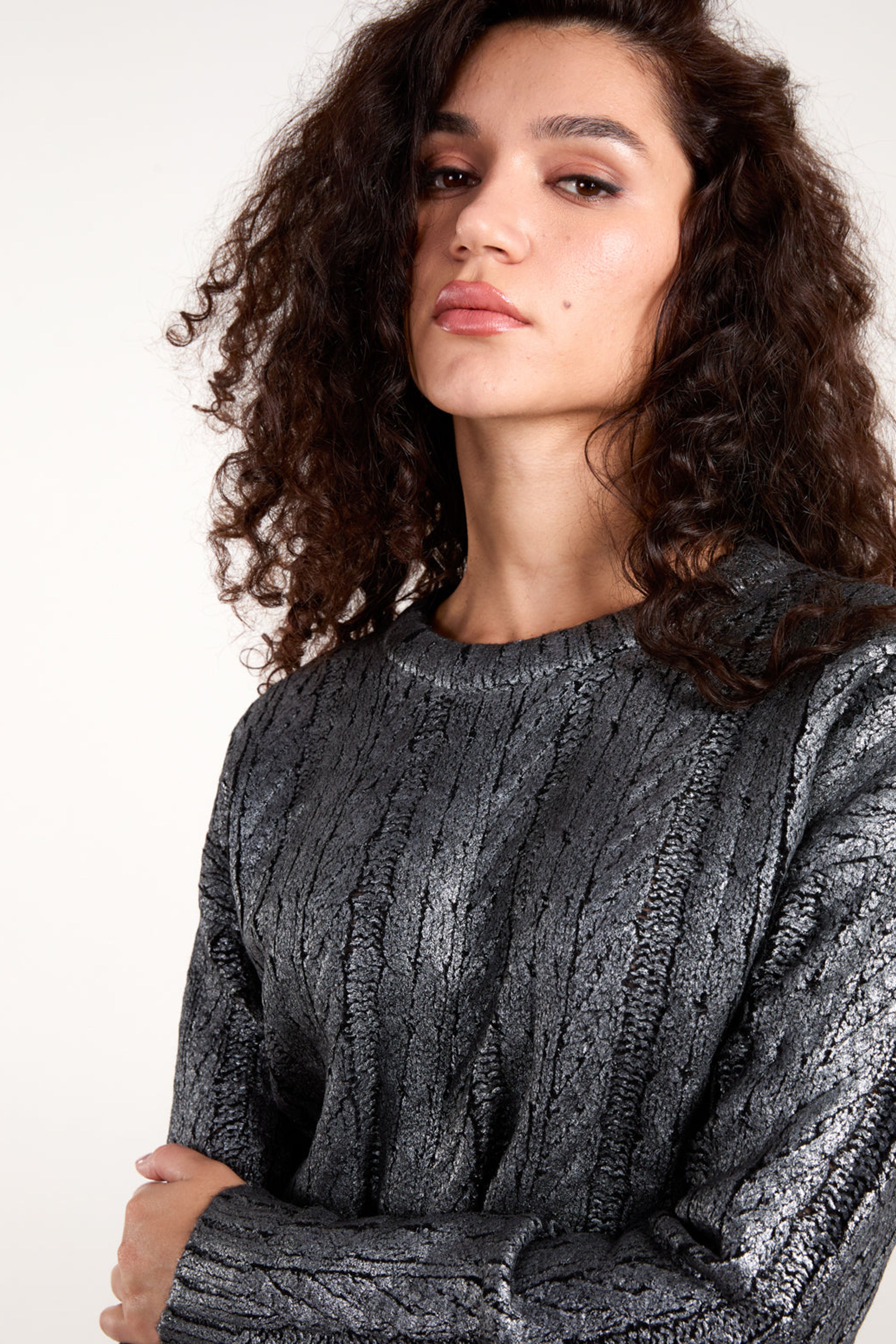 Blue Vanilla Black Metallic Printed Cable Jumper
