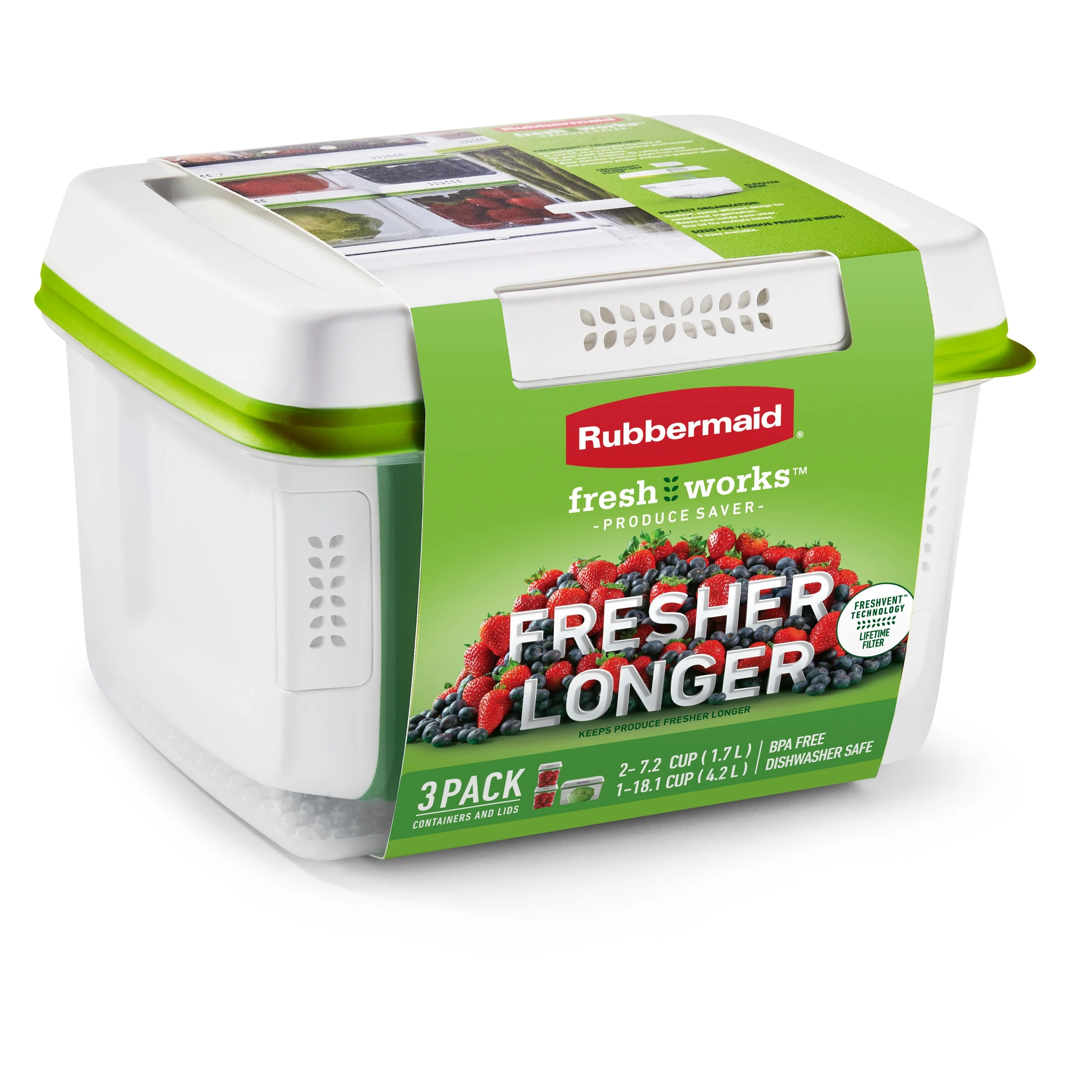 Rubbermaid® FreshWorks™ Produce Savers, Medium and Large Produce Storage Containers, 6-Piece Set