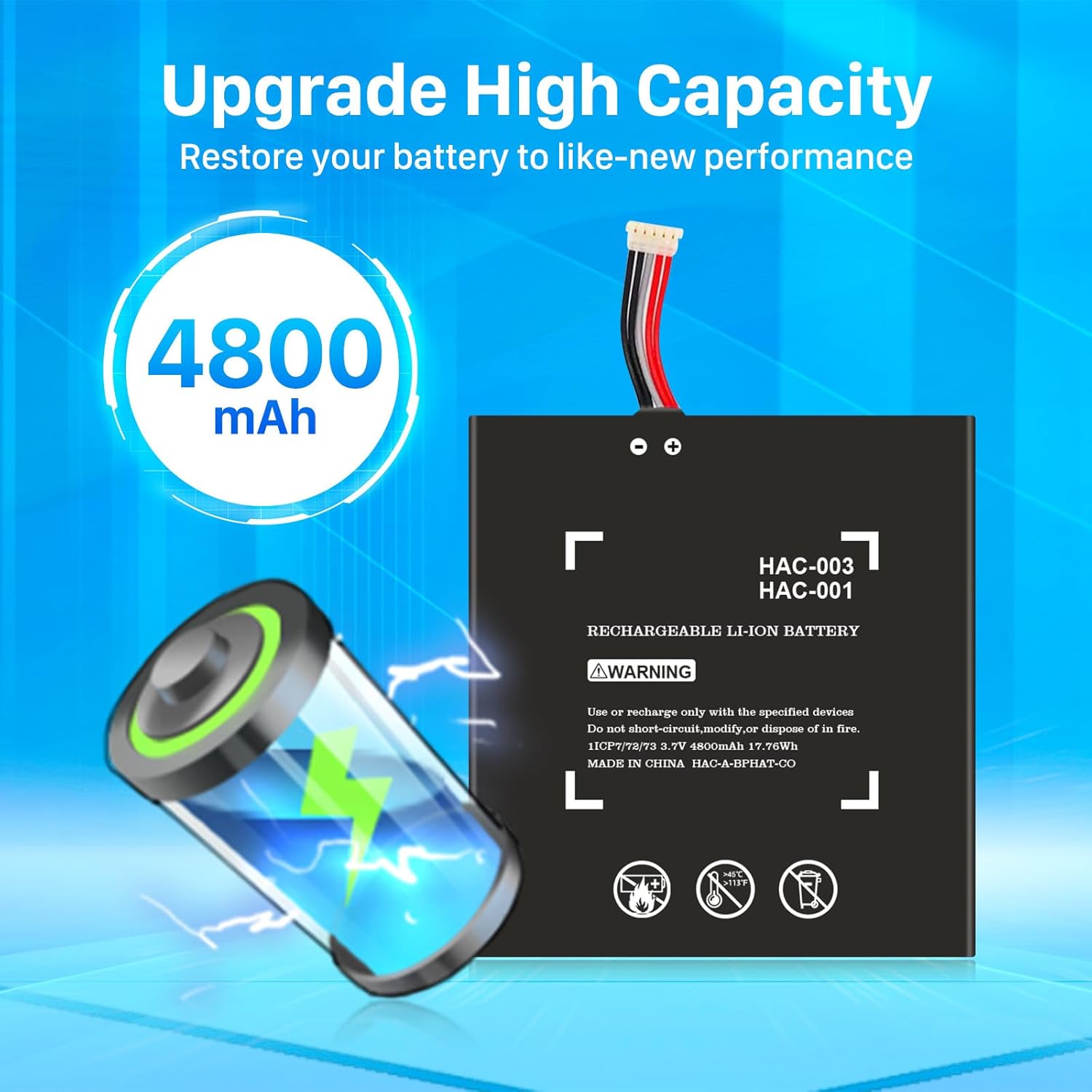 SHENMZ 4800mAh High-Capacity Nintendo Switch Battery Replacement for HAC-001 HAC-003 with Tool Kit