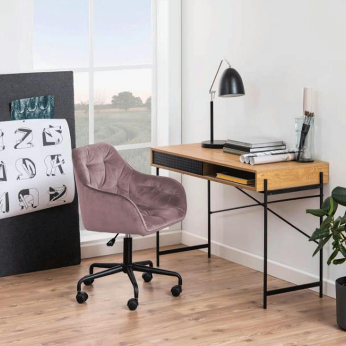BROKEN - Chaise de bureau confortable avec accoudoirs en velours rose