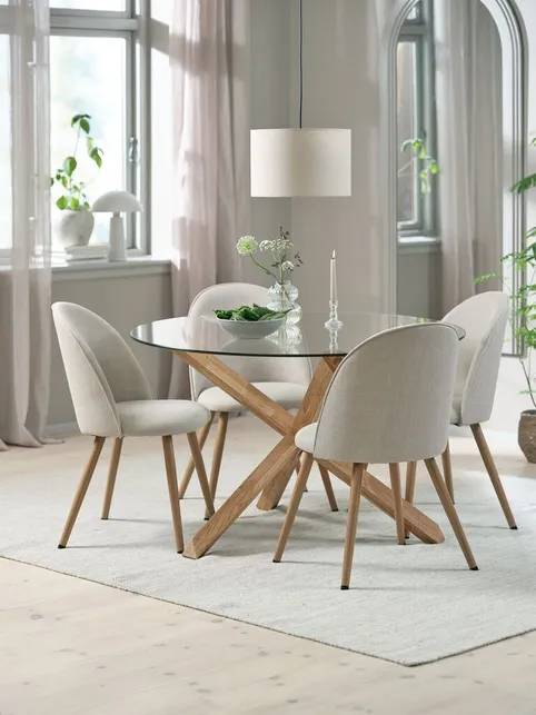 AGERBY Ø119 bord natur eg + 4 THORUP stole beige/natur eg
