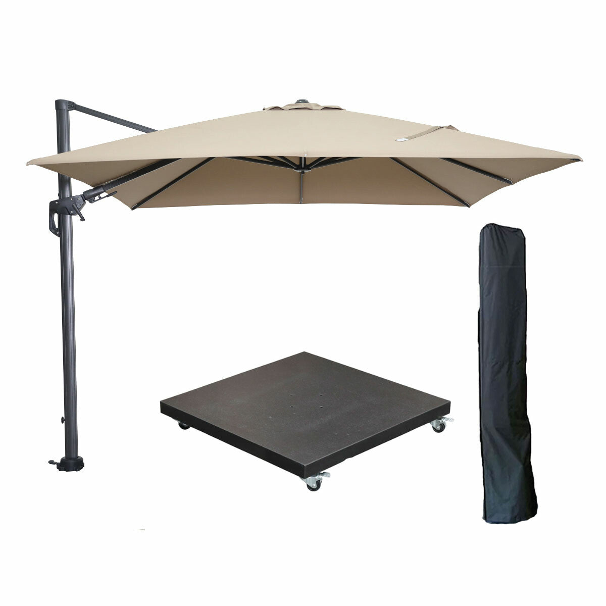 Garden Impressions zweefparasol Hawaii taupe kleur doek 3x3 m incl 90 kg voet en hoes