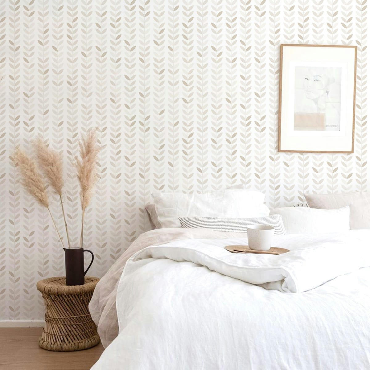 VINTAGELEAVES - Papier peint vinyle adhésif feuilles vintage écru 50x300 cm