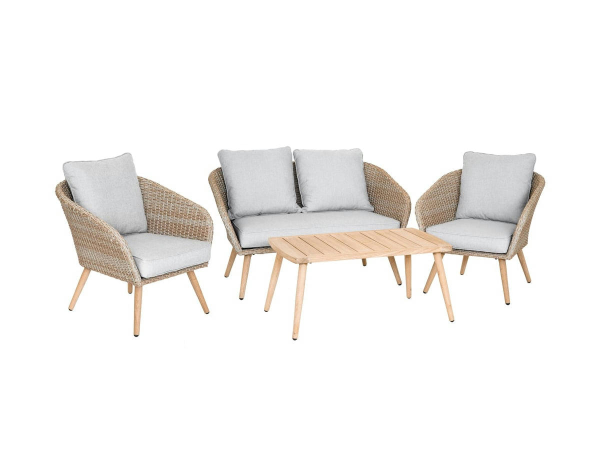 KOHTAO - Salon de jardin 4 places en bois et résine tressée gris