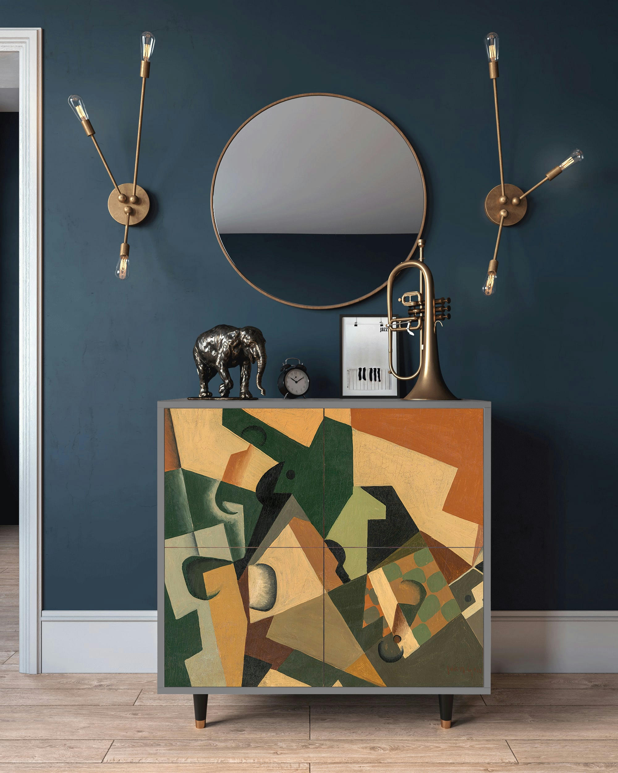 GLASS AND CHECKERBOARD BY JUAN GRIS - Buffet  multicolore 4 portes L 94 cm