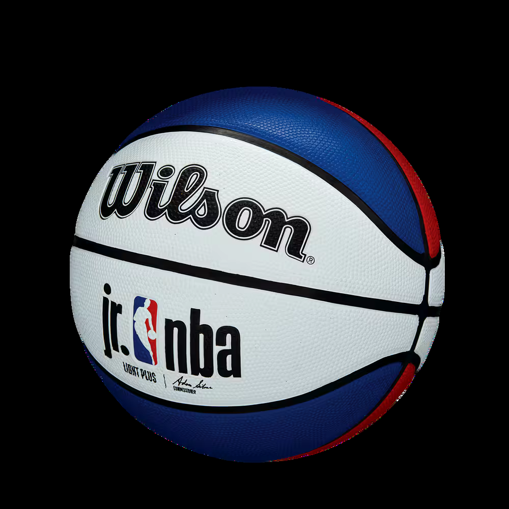 Wilson Junior NBA Light Plus Youth Kids' Outdoor Rubber Basketball, Size 5, Red/White/Blue