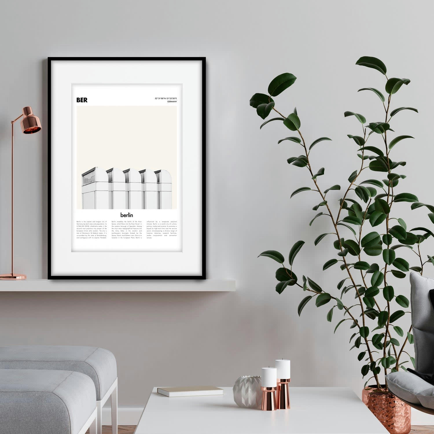 CIUDADES - Affiche avec cadre noir - Description Berlin - 30x40