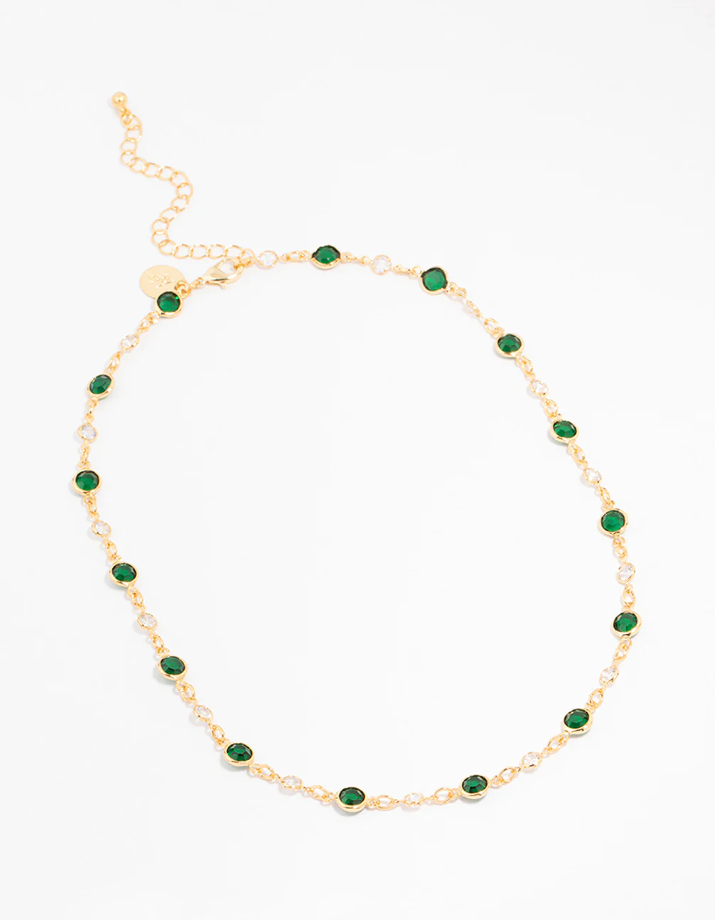 Gold Plated Emerald Round Station Necklace