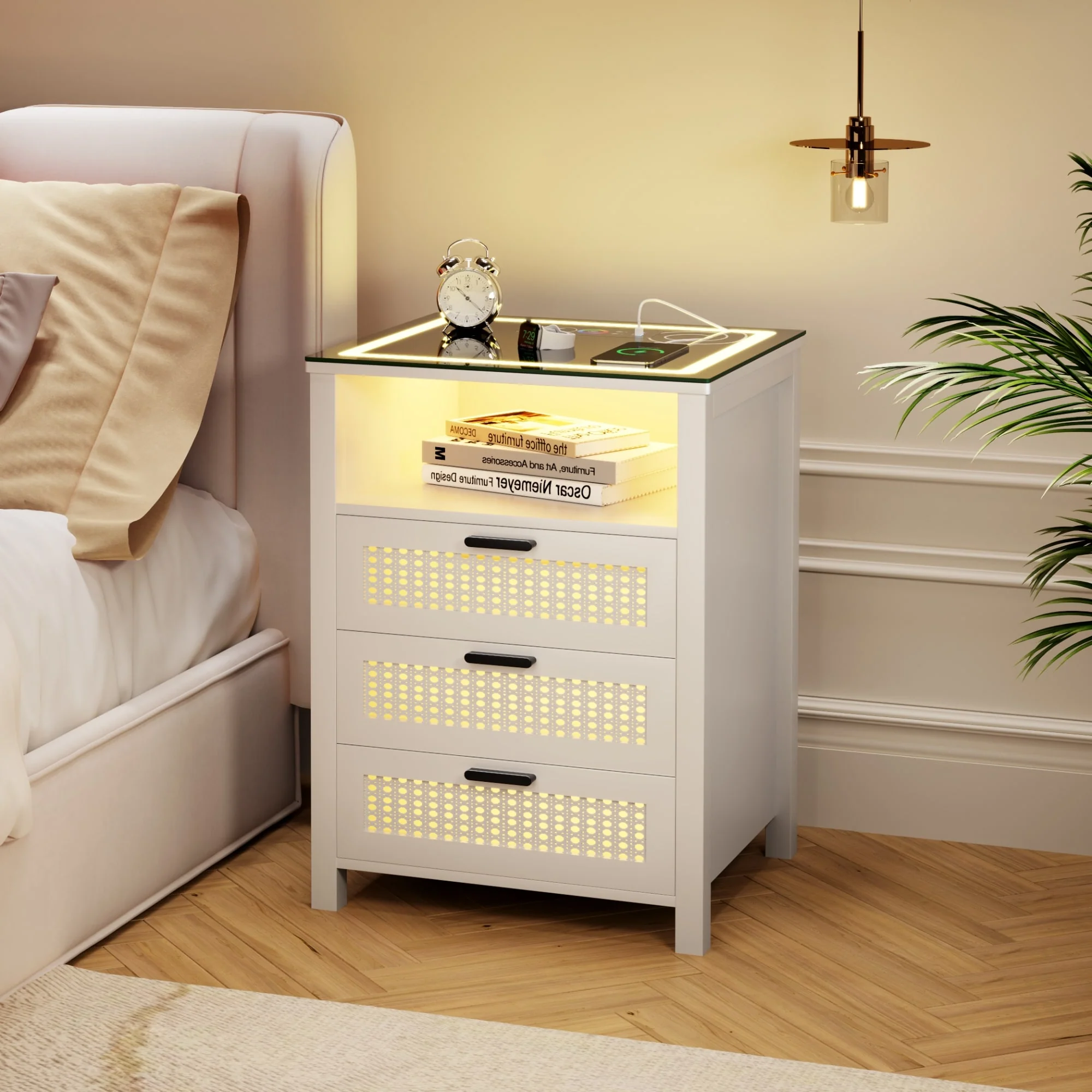 3 Drawer Nightstand With Light