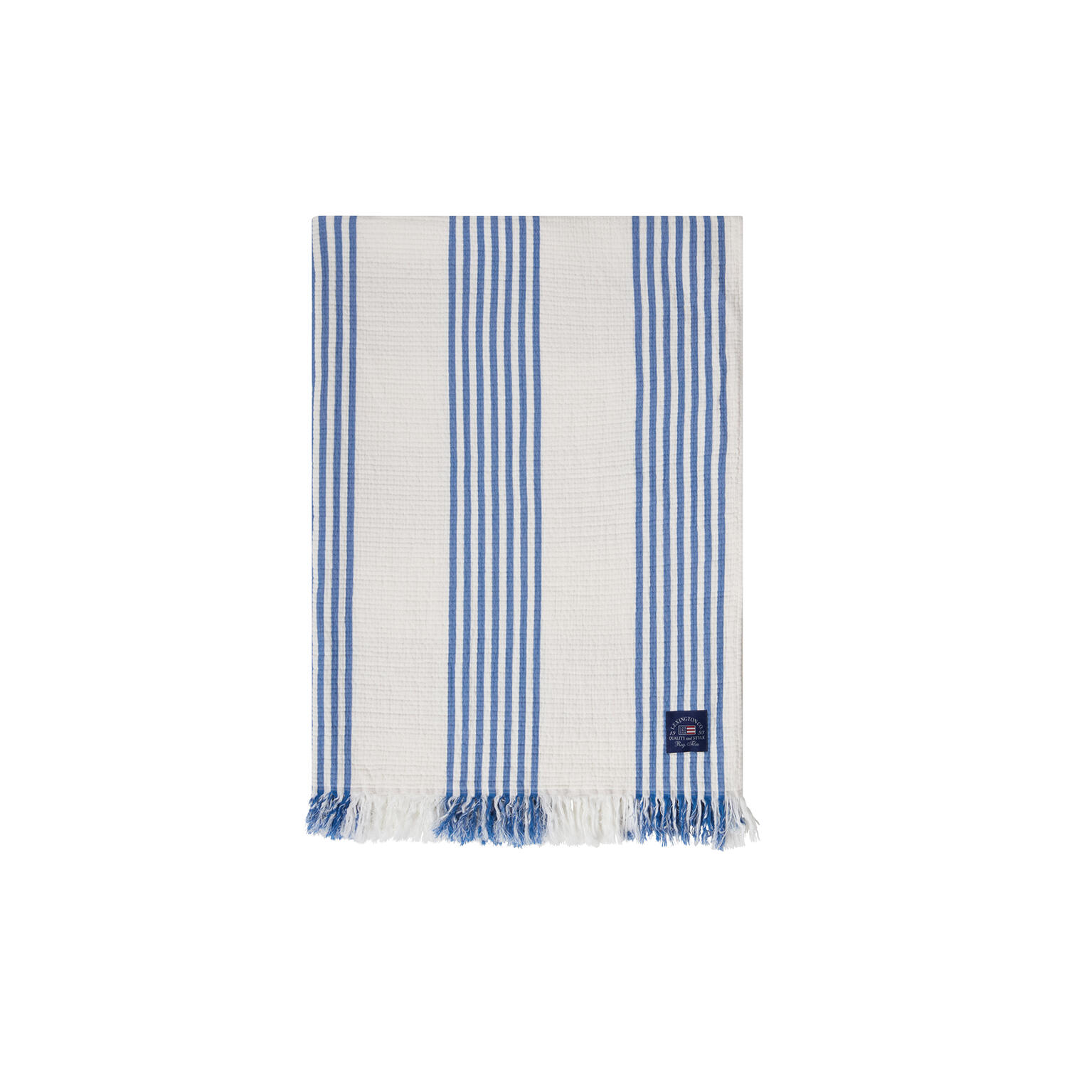 Striped/Checked Organic Cotton Throw, white/blue/beige