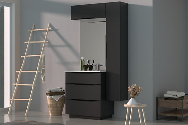 Meuble de salle de bains haut noir mat l.80 x H.30 x P.30 cm, Pamili