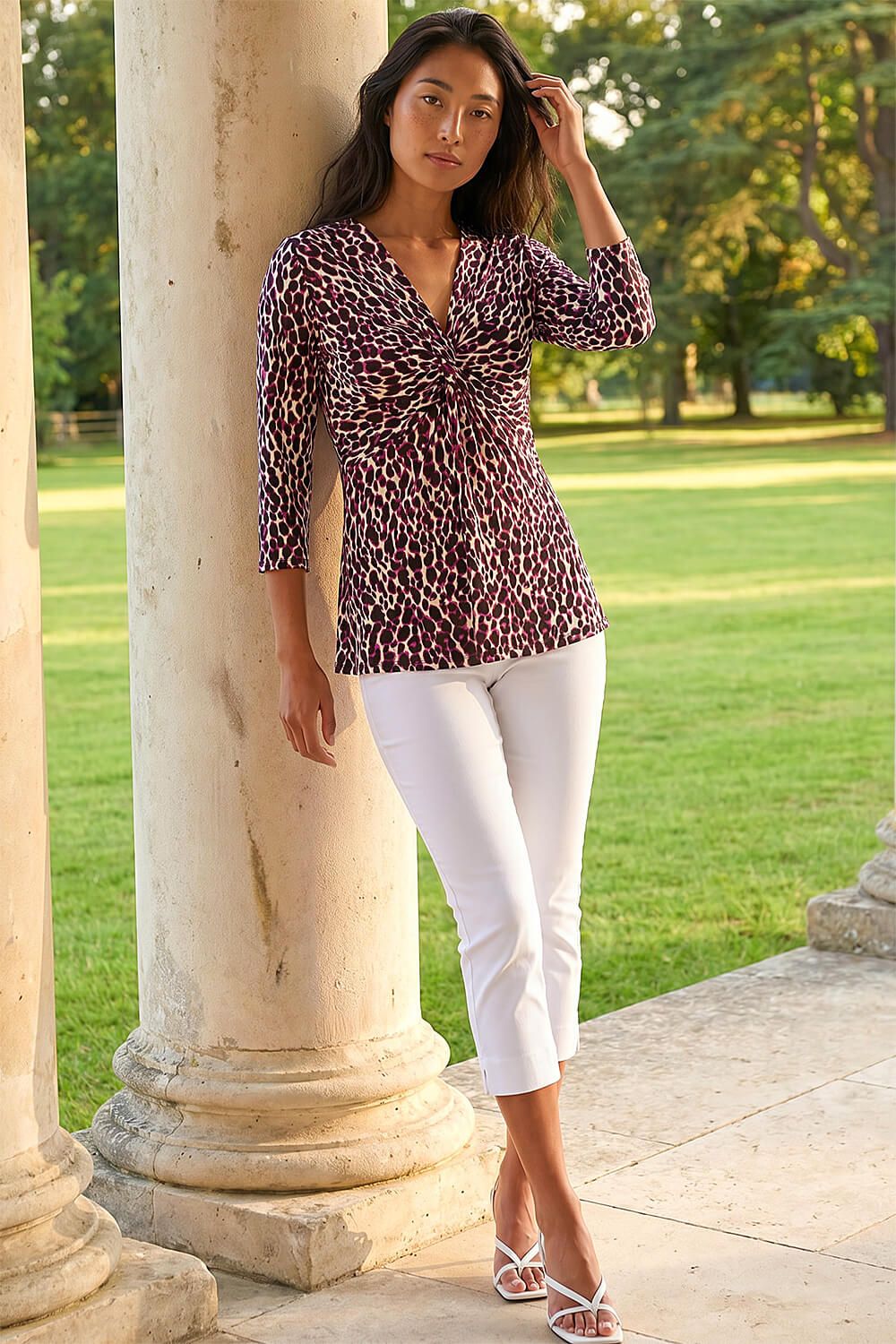 Roman Petite Animal Print Twist Front Top