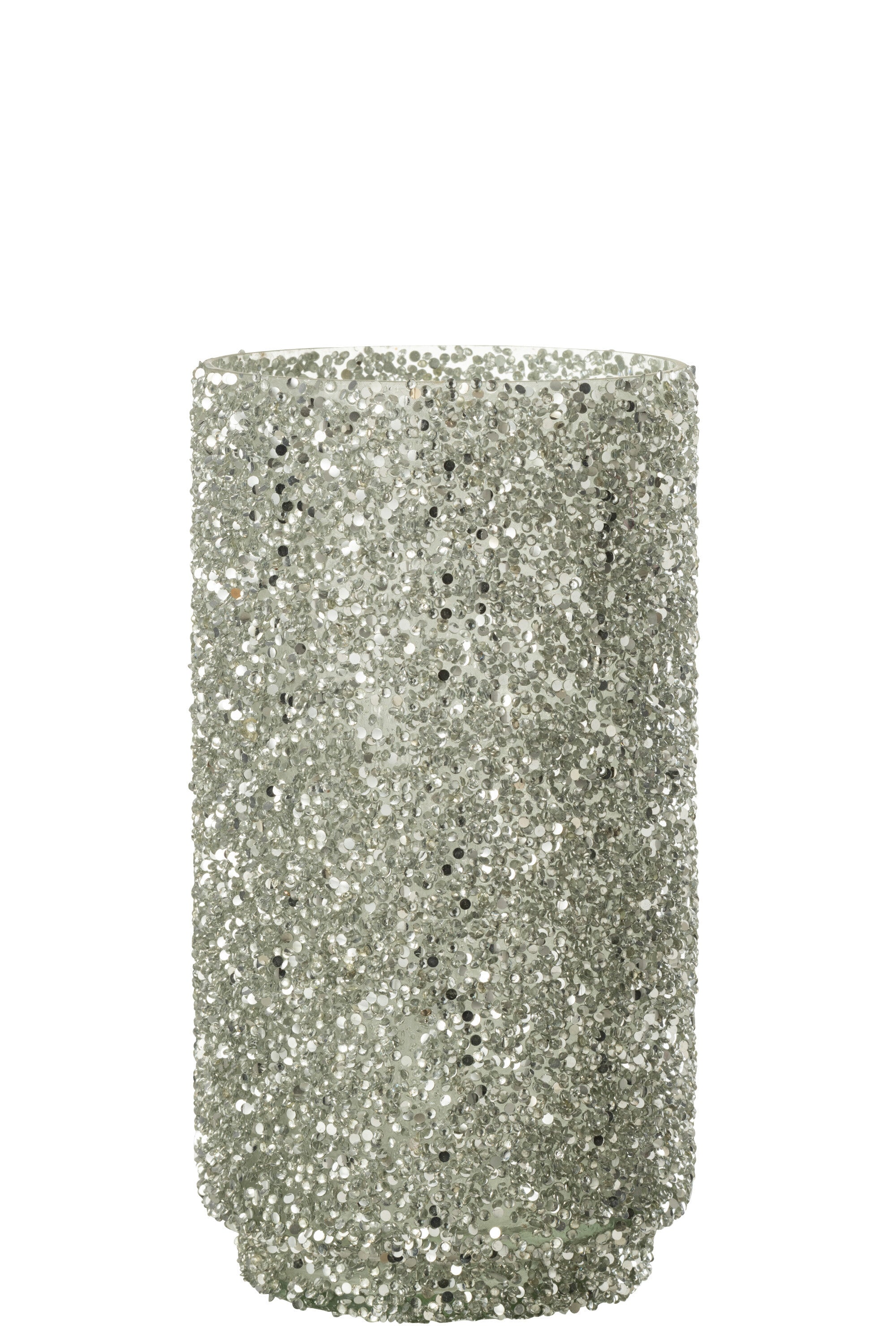 J-Line windlicht Glitter - glas - zilver - large