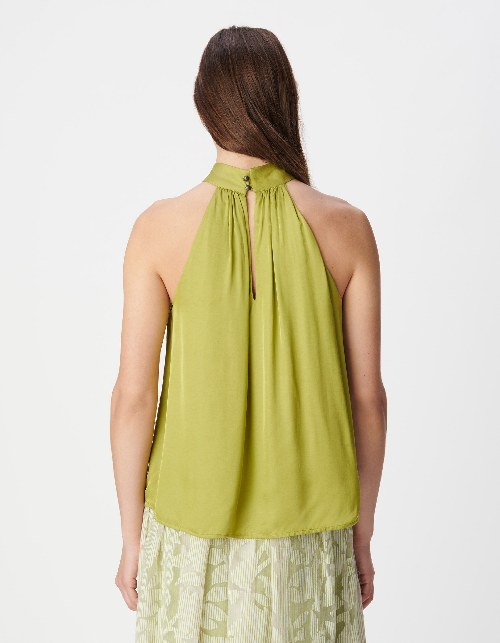 Top sans manches vert satiné Femme