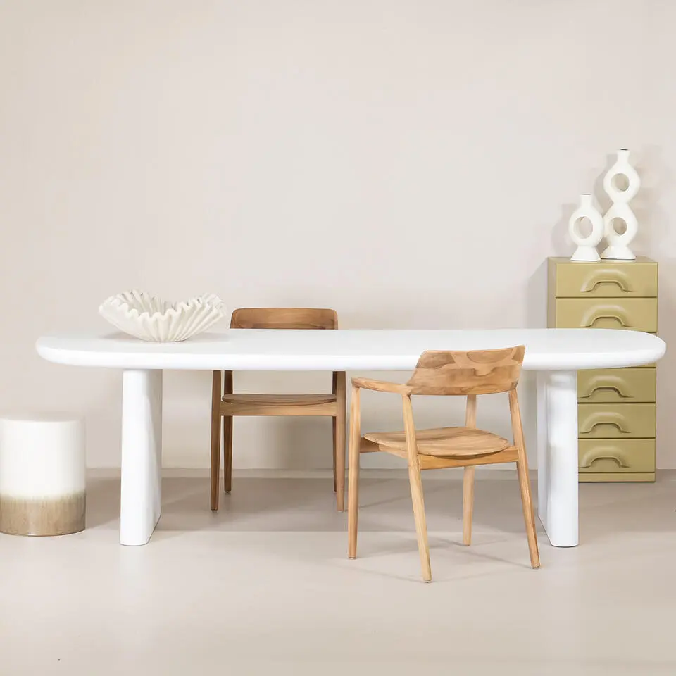 Giga Meubel Tuintafel Maya - Deens Ovaal - Wit Betonlook - 200x100x75cm