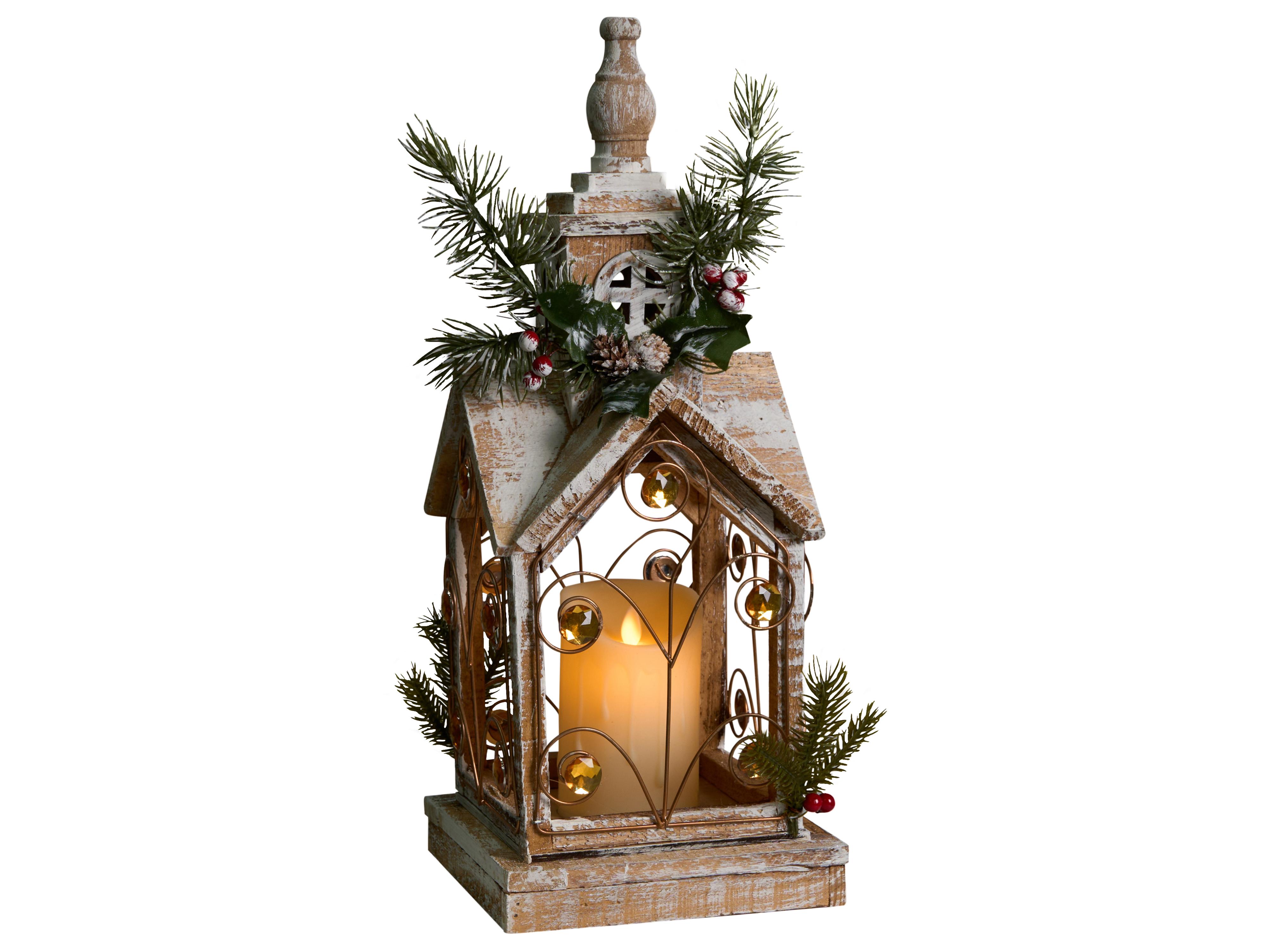 LED Lantern SYVANSI Christmas Motif 46 cm Light Brown