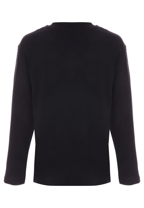 Older Boys Black Cotton Long Sleeve T-Shirt