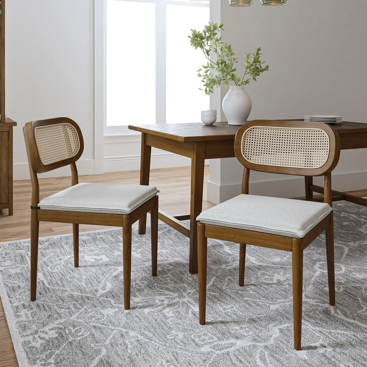Konstantin Modern Solid Wood Dining Chair with Ratten Back and Removable Cushion Set of 2 by HULALA HOME