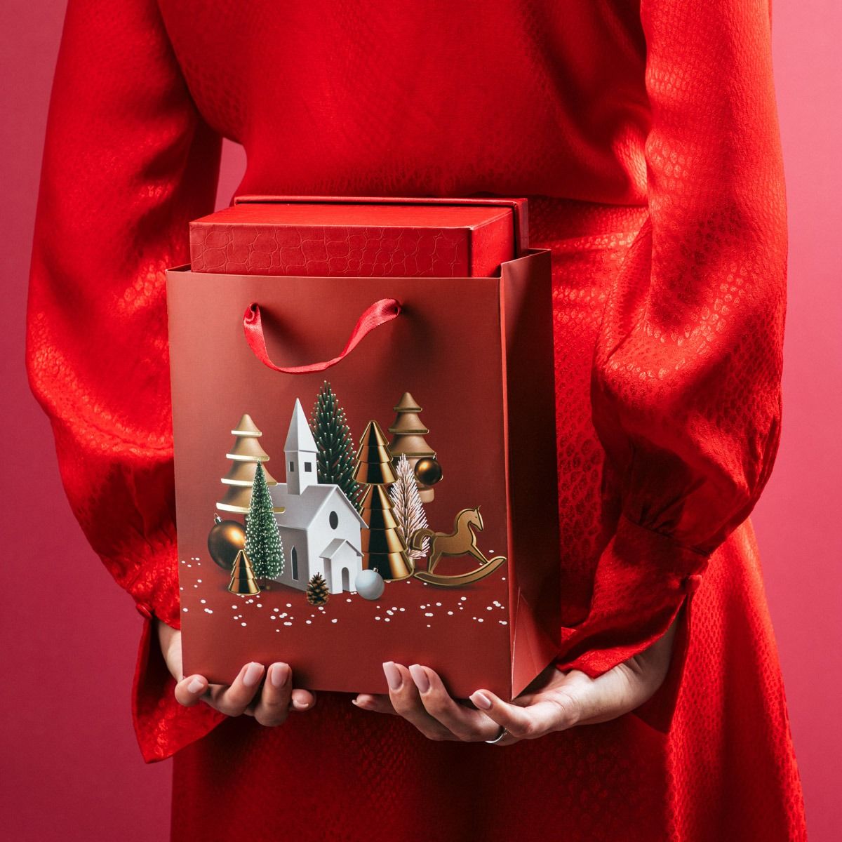 Torebka prezentowa CYMKA miasteczko czerwone 14x27x33