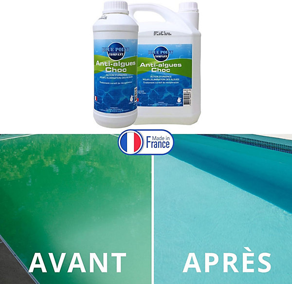 Anti-algues Choc Piscine 5L, Rattrapage Eau Verte, Anti Eau Verte/Trouble, Produit Double Action