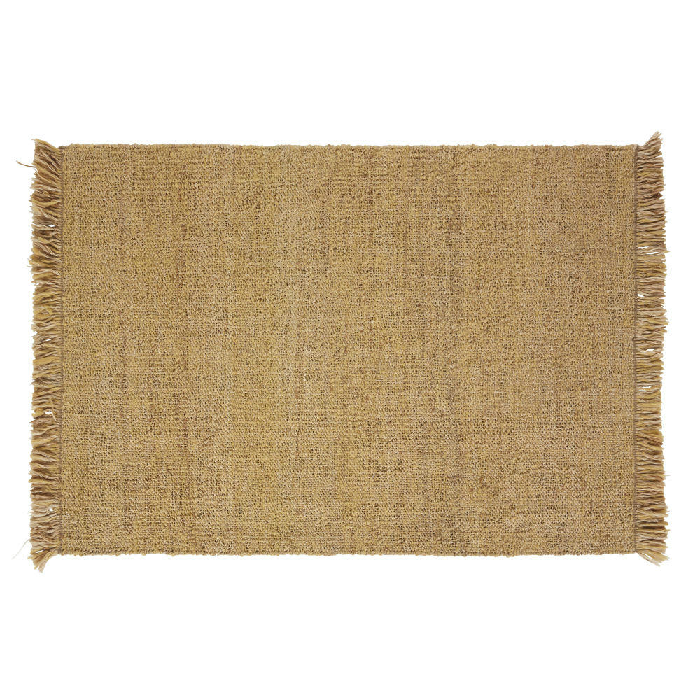 LOUISA - Tapis en laine et jute tissés ocre à franges 140x200