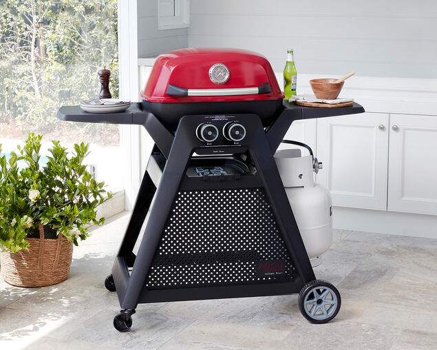 Ziggy Elite Twin Grill LPG BBQ Plus Cart Bundle - Chilli Red