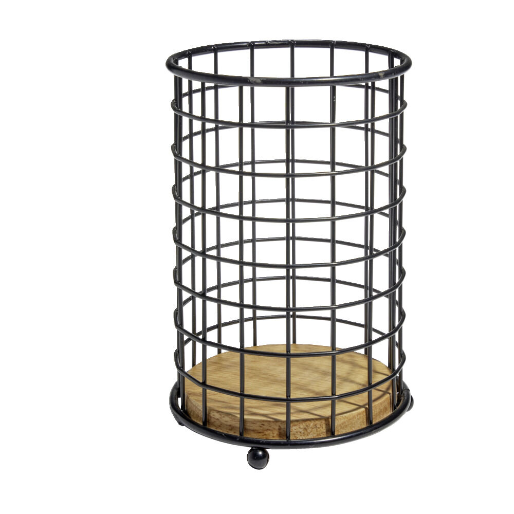Porte ustensiles bambou et métal noir Ø11,3xH17cm