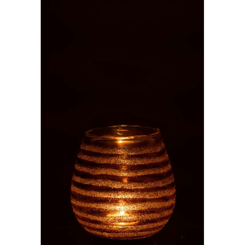 LIGNES - Photophore lignes rond verre marron H18cm