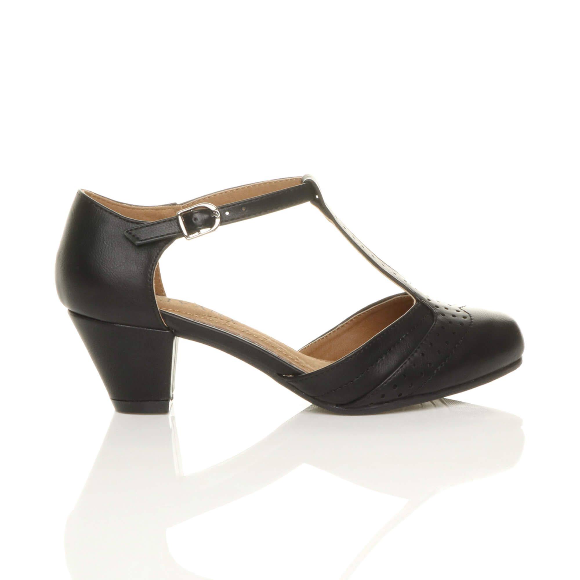 AJVANI Mid Heel Comfort T-Bar Brogue Heels
