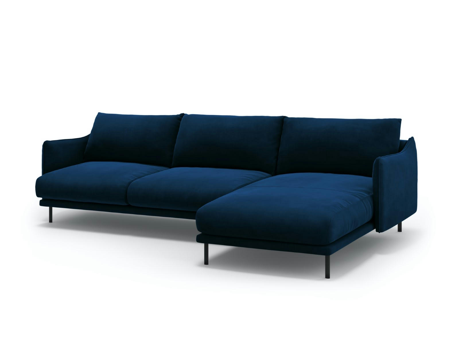 PARIS - Canapé D'Angle Droit 5 places en Velours Bleu Roi