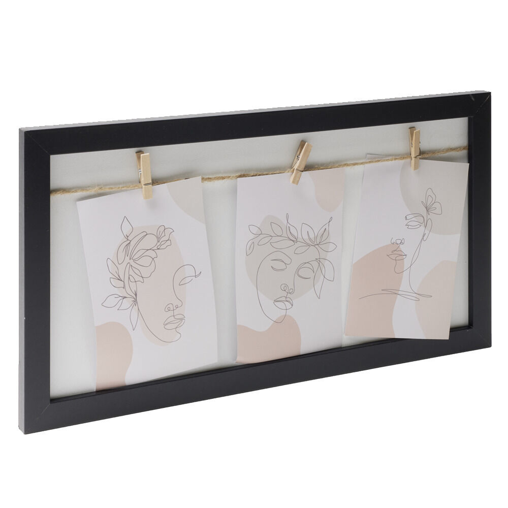Cadre photo bois jute avec 3 pinces 22,5x42.5cm (2 modèles)