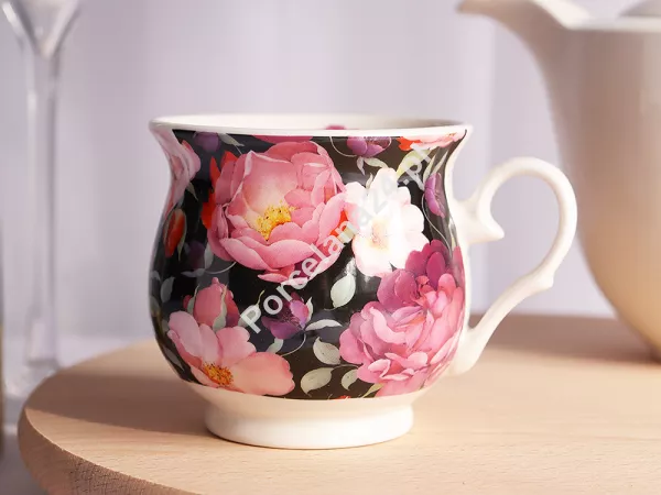 Kubek retro 0,47 L Duo - Spring roses black 15.SPR-B.K47