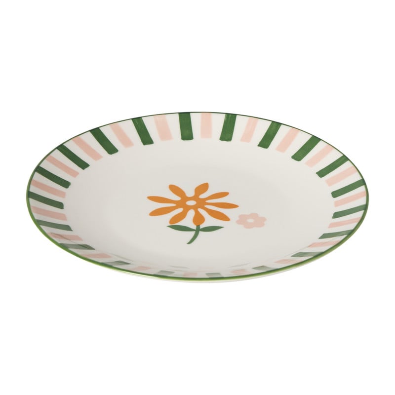 Ontbijtbord bloem streep - multikleur - &Oslash;21.7x2.1 cm