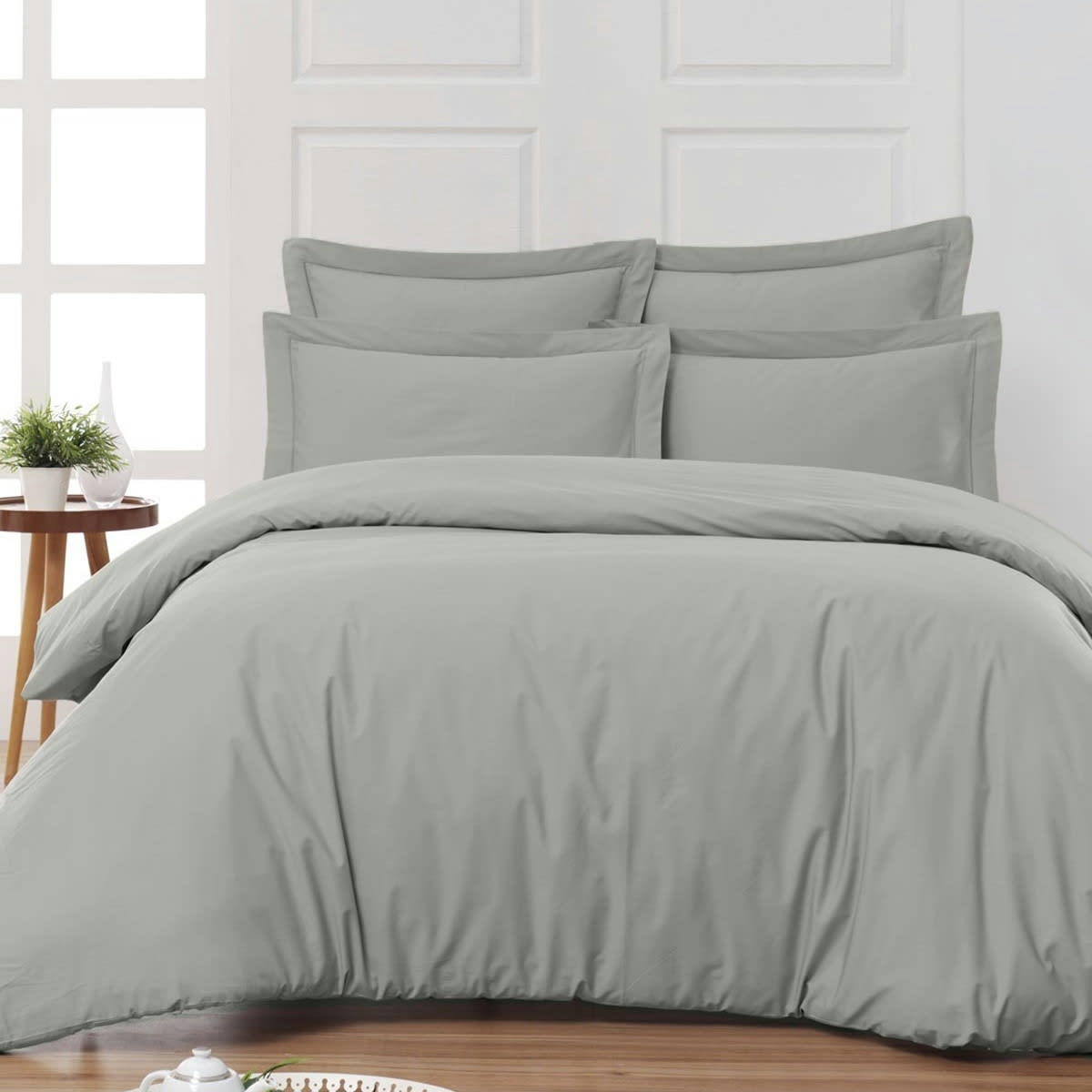 SOFT PERCALE - Housse de couette en percale coton  gris perle 200x200 cm