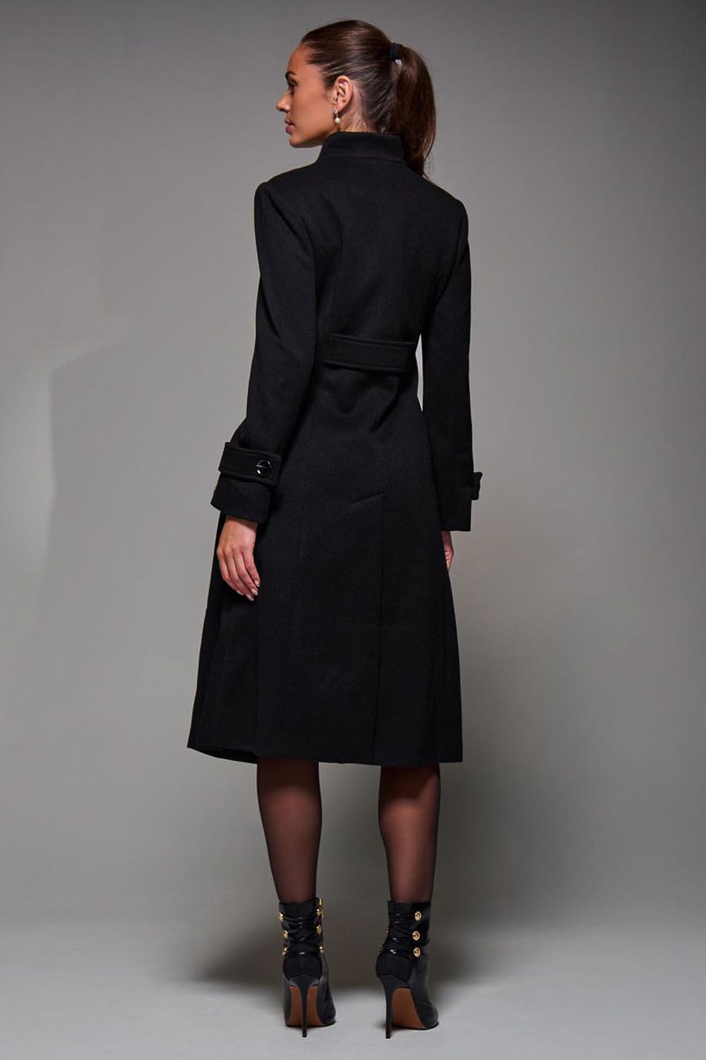 Jolie Moi Asymmetric Button Detail Fit & Flare Coat