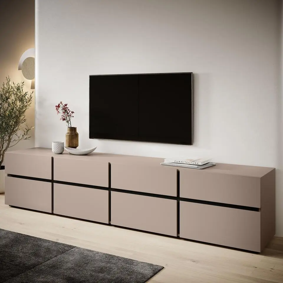 Meubella - TV-Meubel Cainan - Beige - Zwart - 225 cm