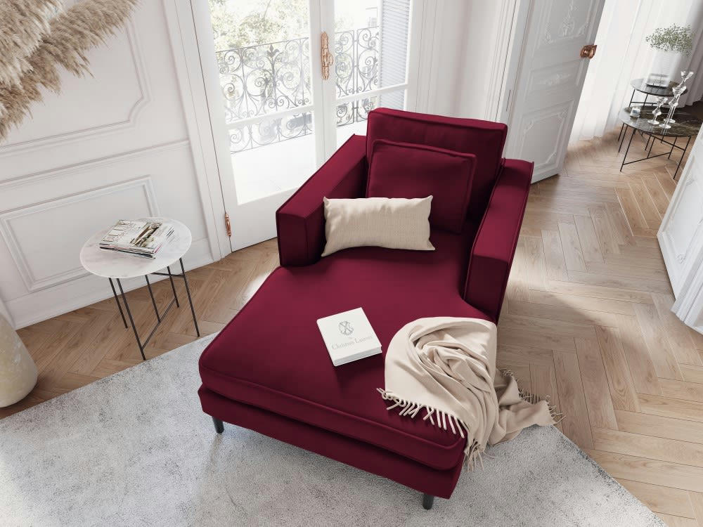 ALEXIS - Méridienne 1 place en velours rouge foncé