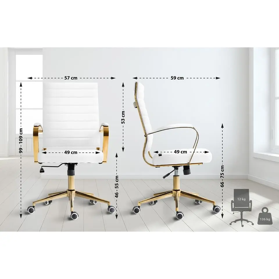 CLP Bureaustoel Havanna goud Frame - Kunstleer - wit