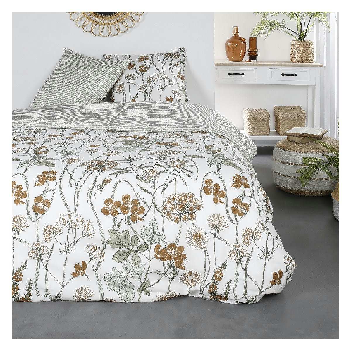 SUNSHINE ISMA - Parure de lit 2 personnes imprimé en Coton Blanc 220x240 cm