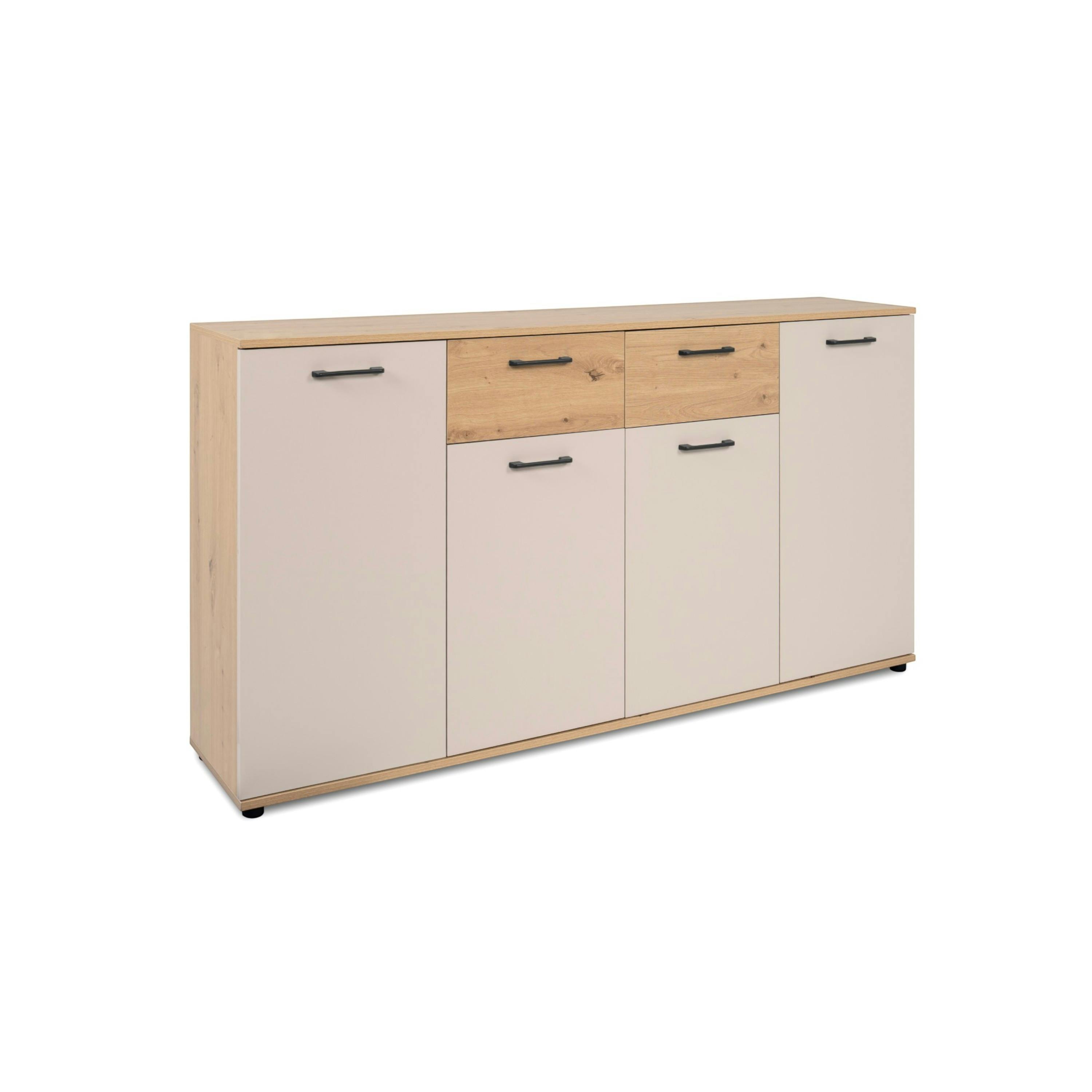 Buffet étroit décor bois et beige 4 portes ALVA