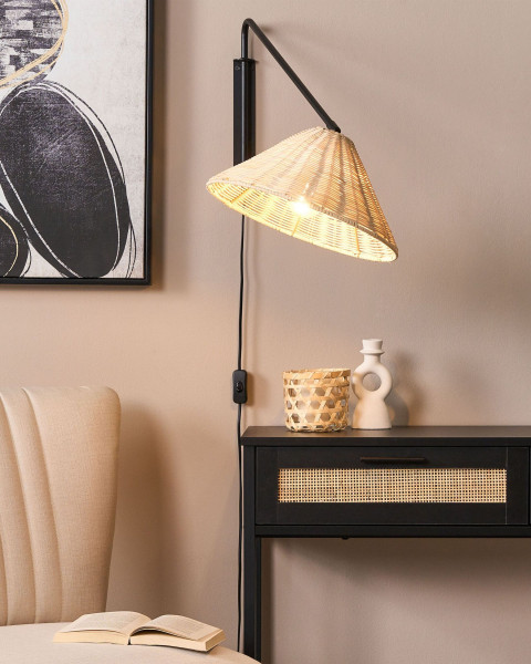 Lampka ścienna 33 cm naturalna rattanowa